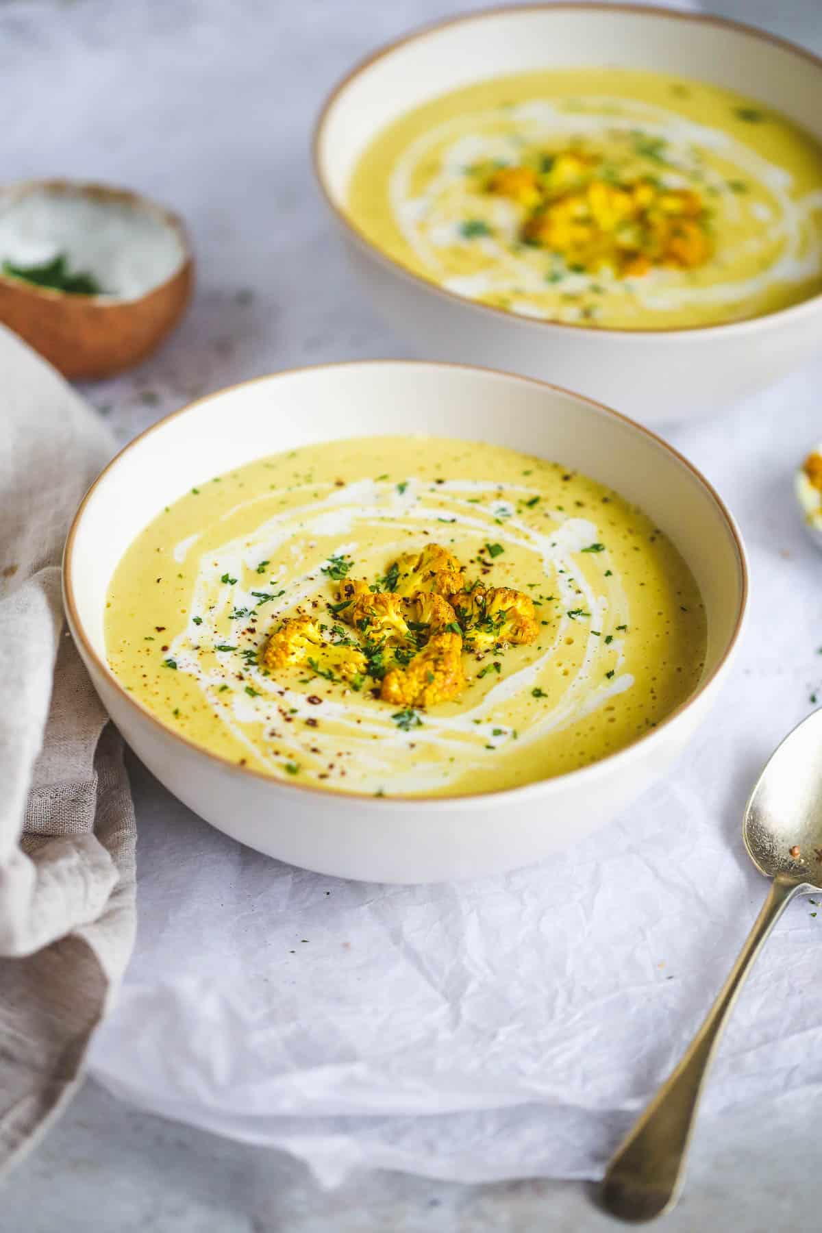 Curried Cauliflower Soup served in two bowls