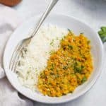 Lentil Dahl Recipe served with white rice