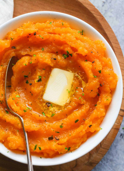 Instant Pot mashed sweet potatoes served in a bowl
