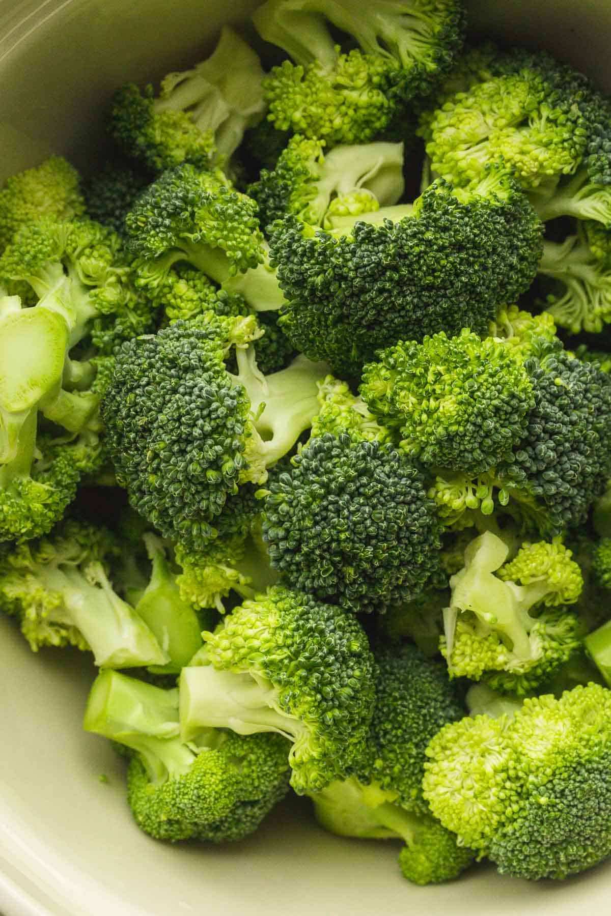 Fresh broccoli florets, a close up shot