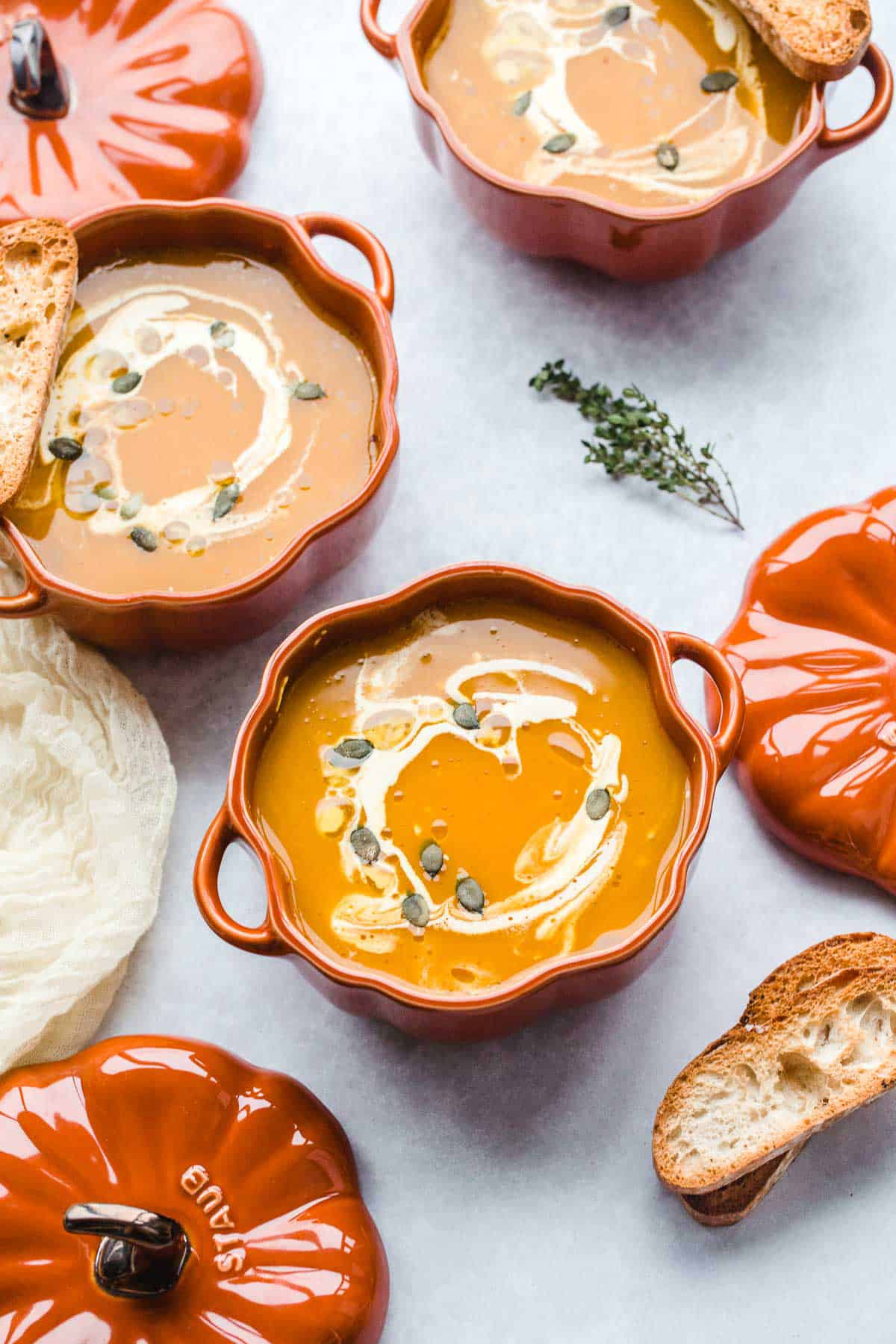 Vegan Pumpkin Soup served in two bowls