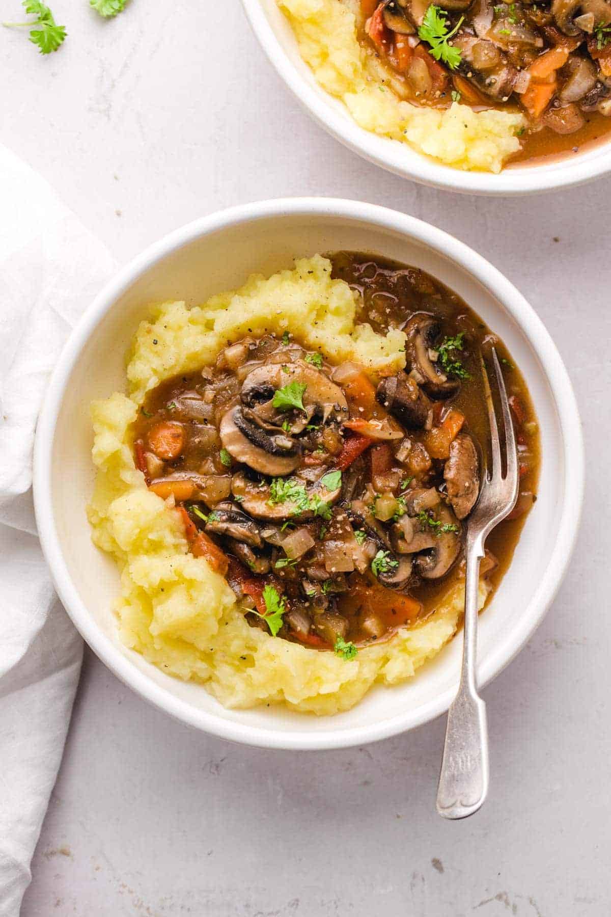 Mushroom Stew served with mashed potatoes