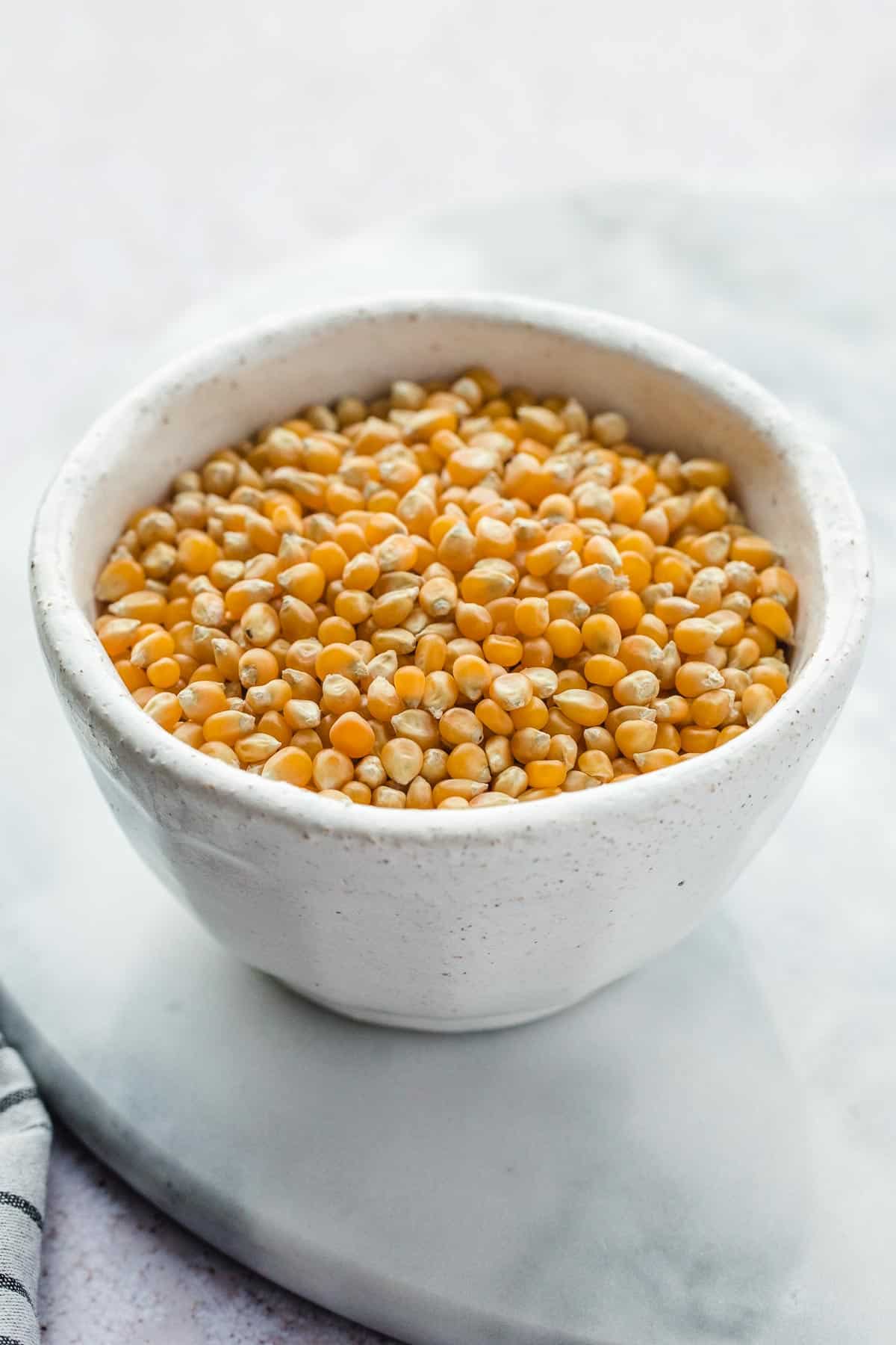 Popcorn kernels in a bowl