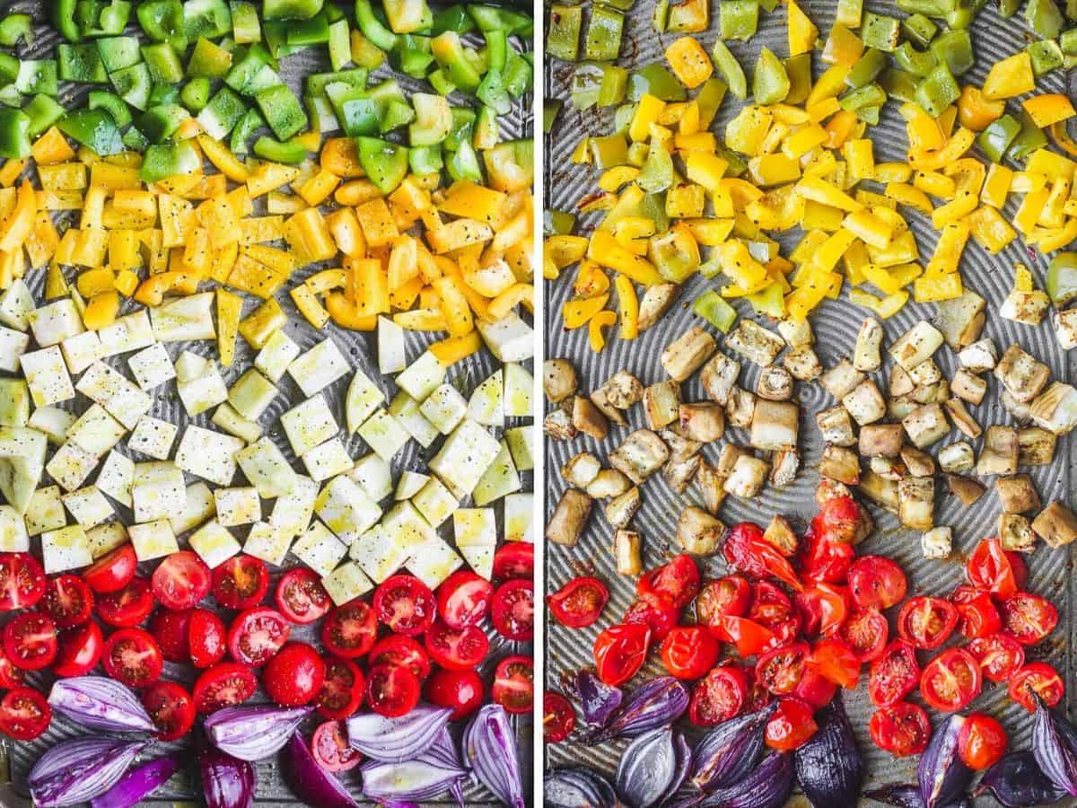 A rainbow of roasted vegetables for the salad