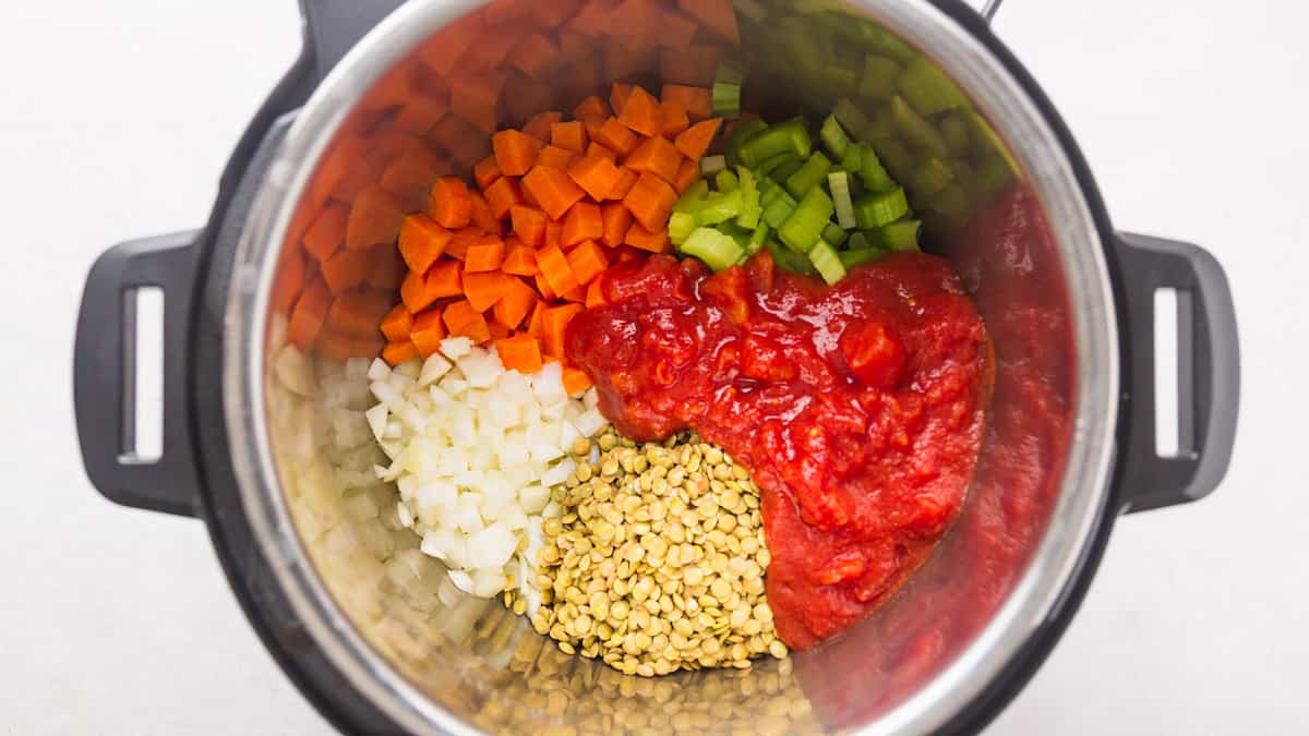 Ingredients added to the Instant Pot for the Lentil Soup