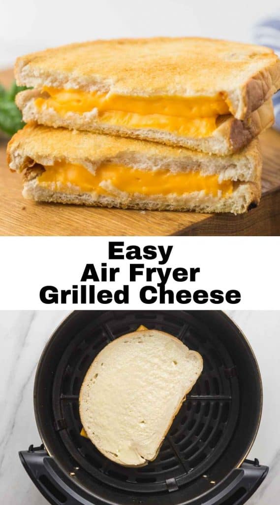 Grilled cheese in air fyrer pinnable image with text overlay "Easy air fryer grilled cheese"