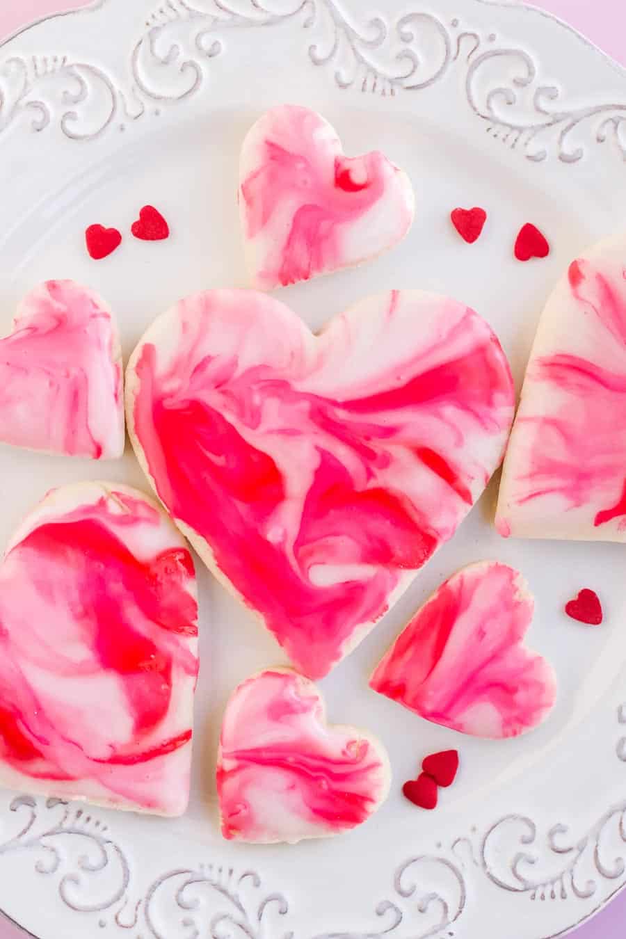 Valentine's Day Cookies glazed with white and pink icing