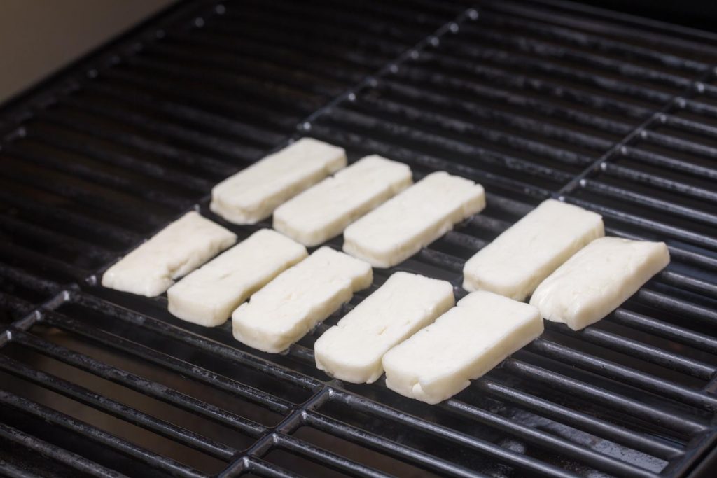 Halloumi slices on the grill