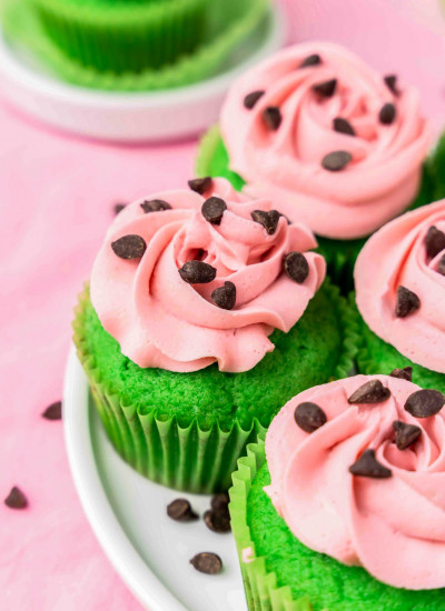 Watermelon cupcakes on a plate