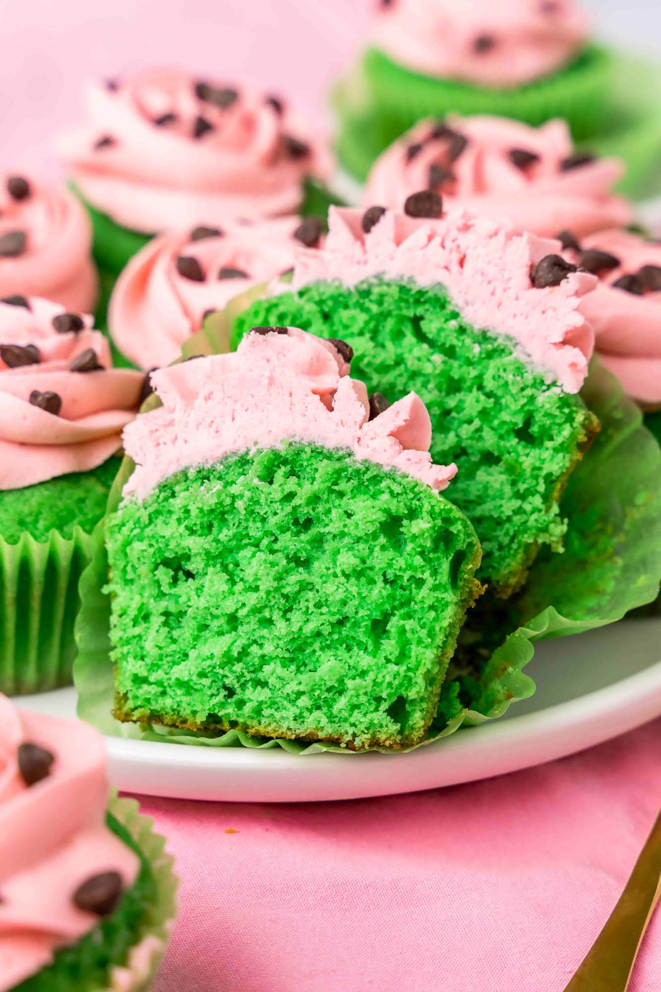 Sliced watermelon cupcake to show the texture