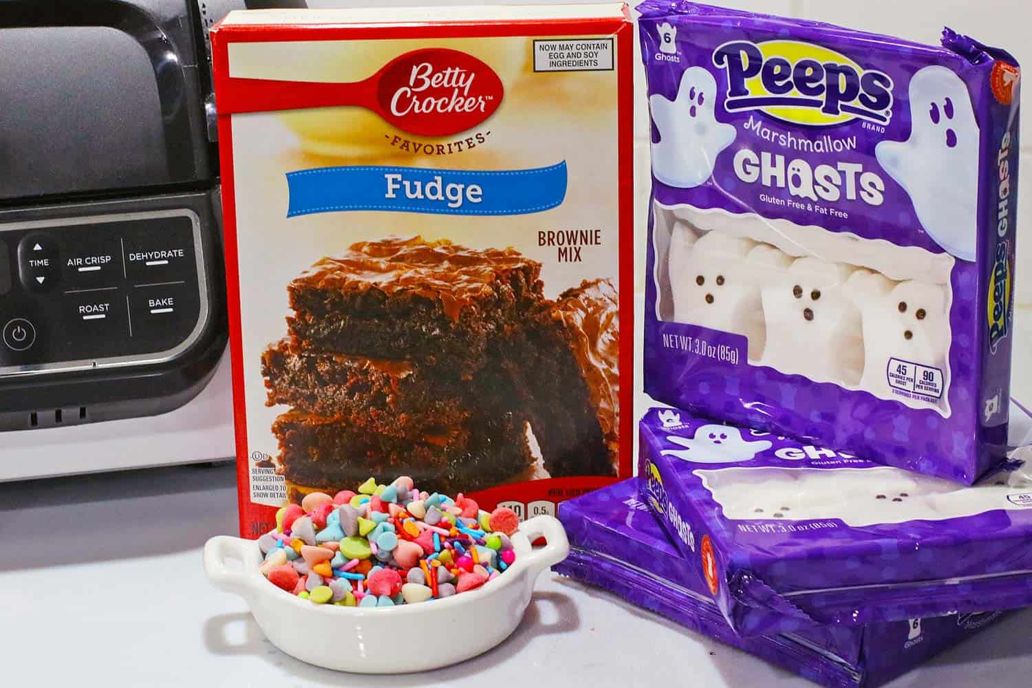 Ingredients needed to make air fryer brownies with ghost peeps