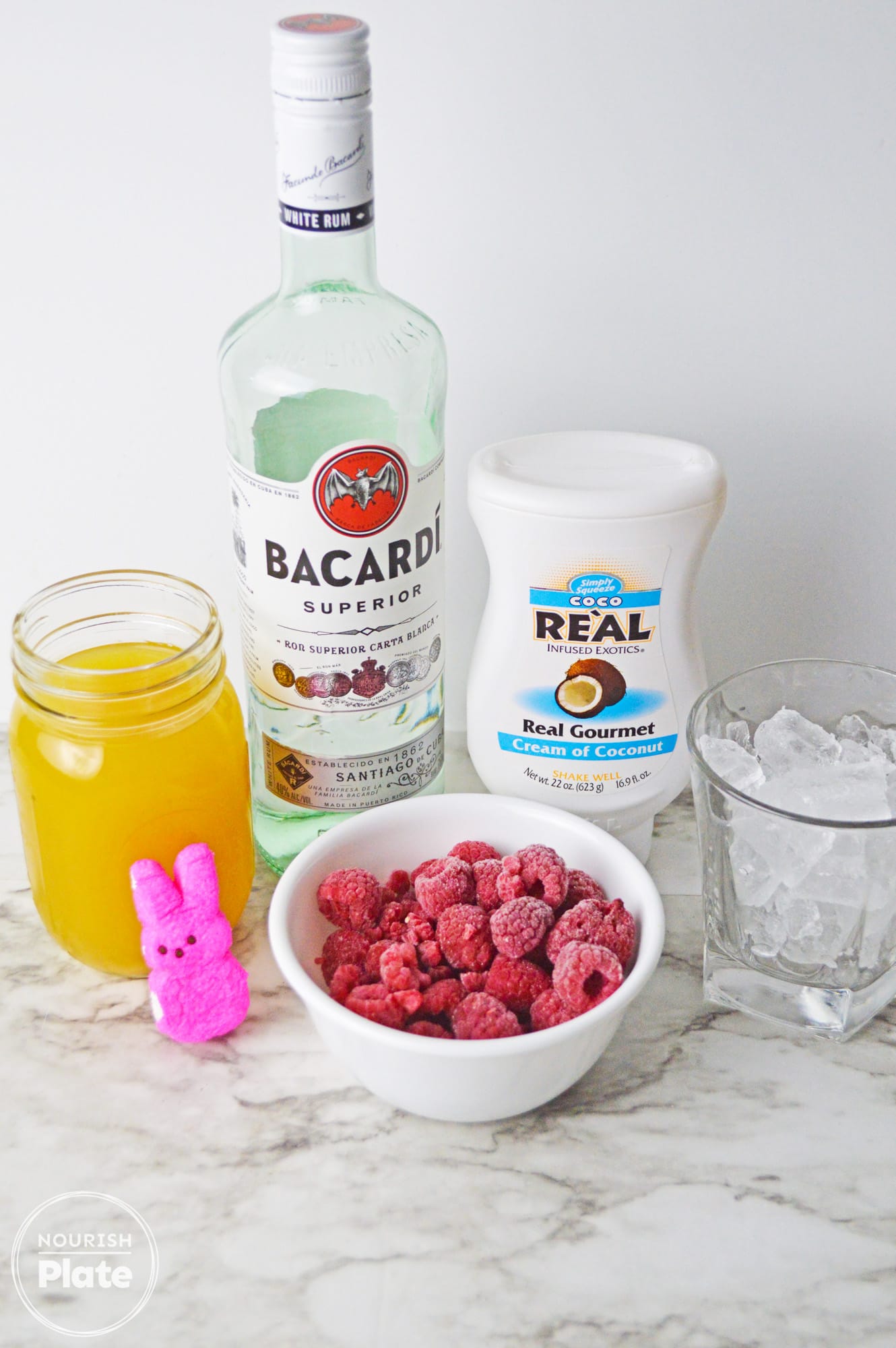 Ingredients needed to make a fruity bunny colada