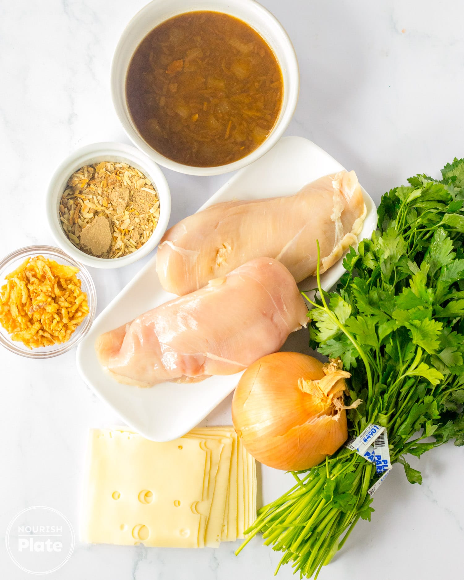 Ingredients needed to make slow cooker french onion chicken