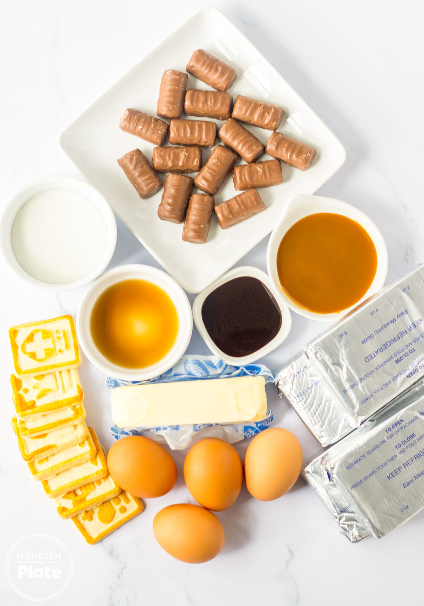 Ingredients needed to make a Twix cheesecake