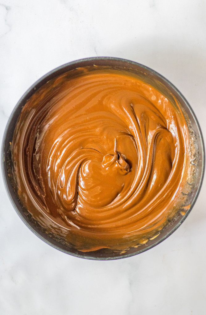 Chocolate peanut butter melted mixture in a bowl