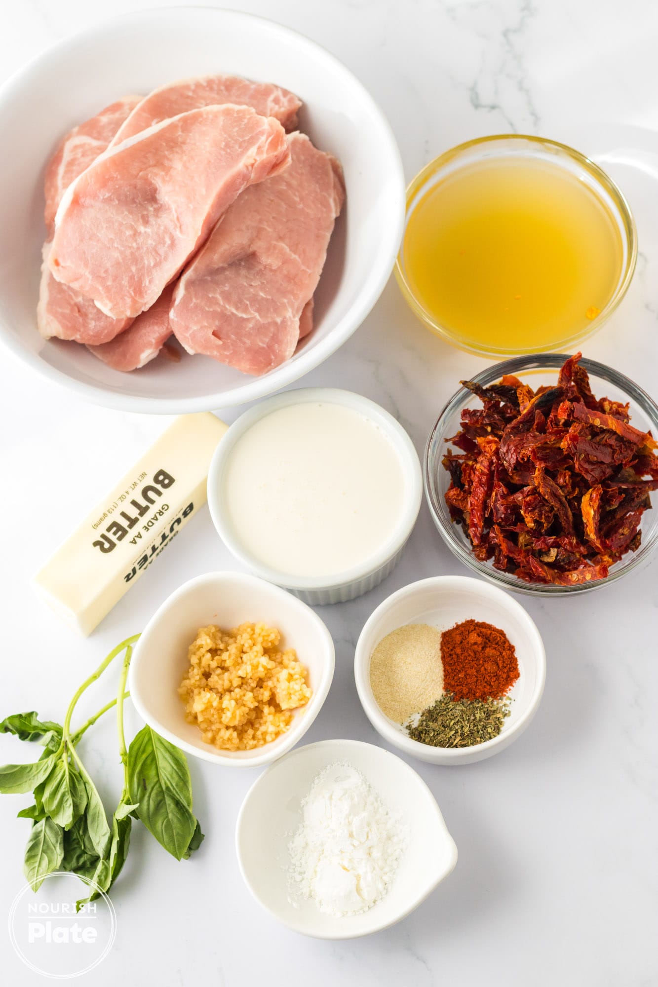 Ingredients needed to make tuscan pork chops