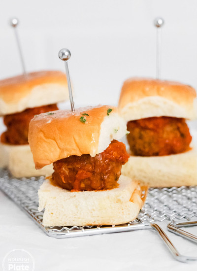 Meatball sliders on a white background