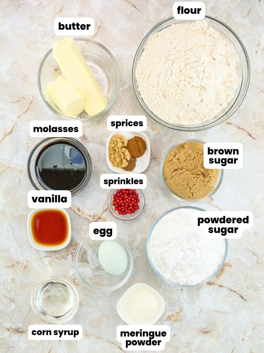 Ingredients needed to make classic gingerbread men cookies