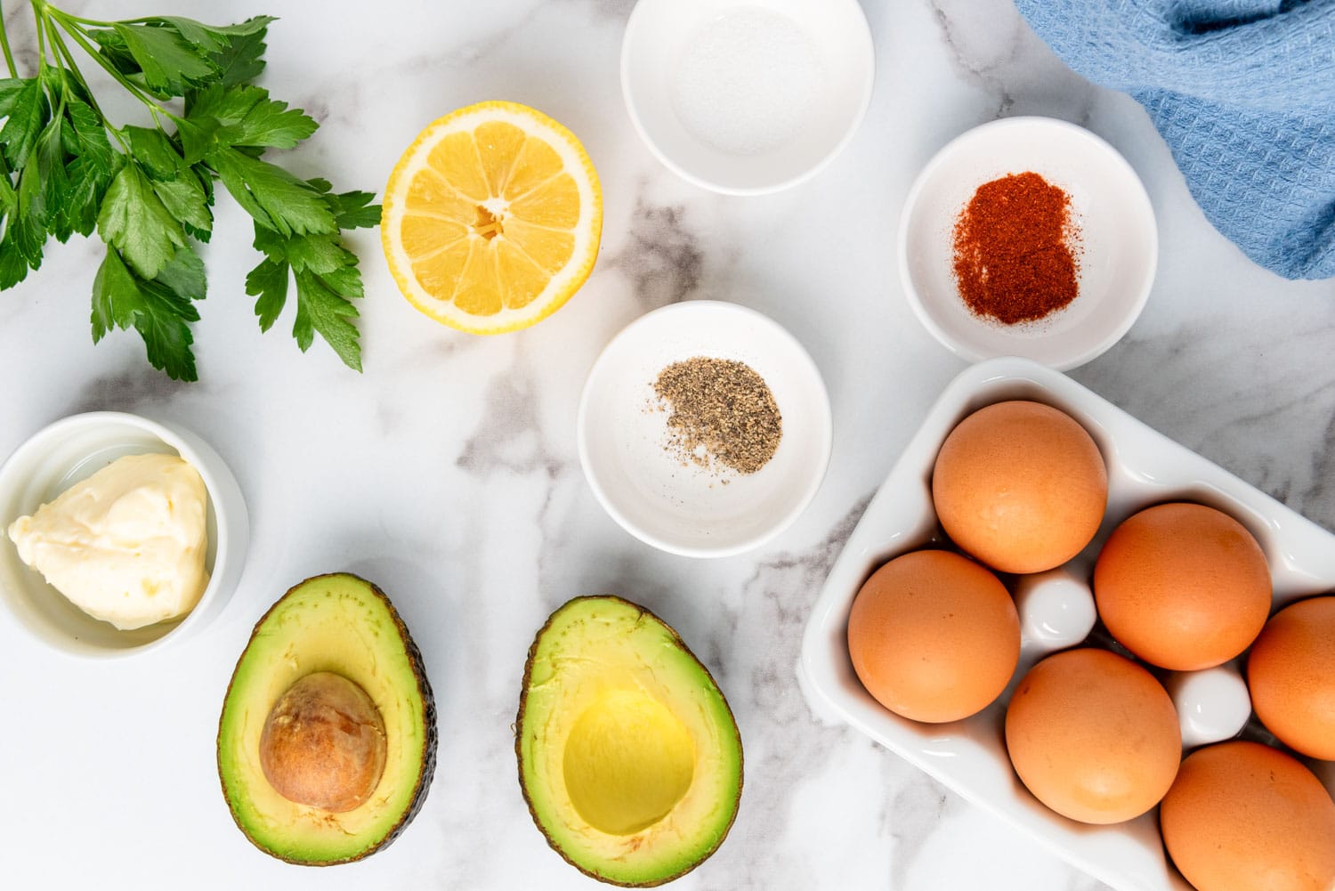 Ingredients needed to make avocado deviled eggs