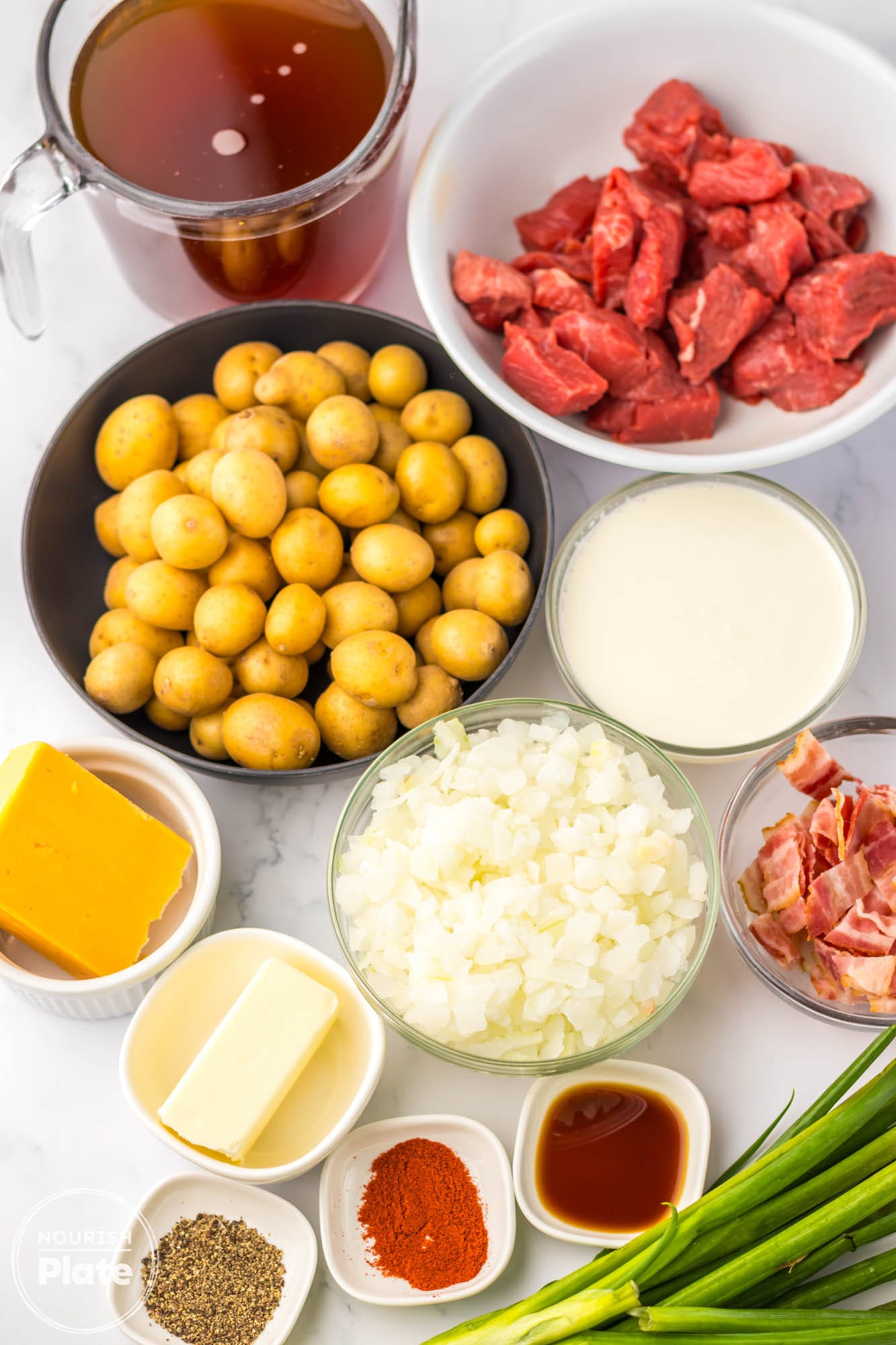 Ingredients needed to make steak and potato soup