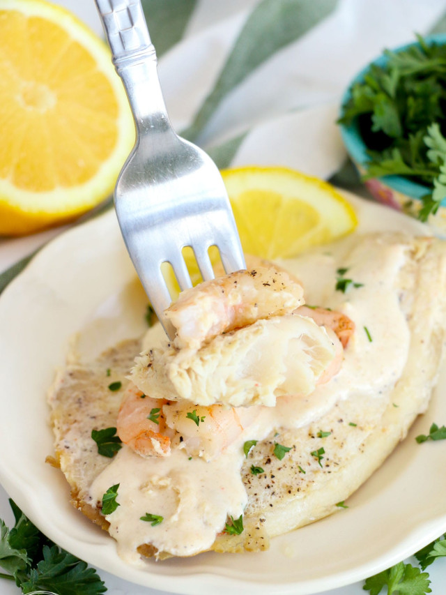 Pan Seared Tilapia and Shrimp with Lemon Cream Sauce
