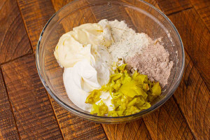 the dip ingredients in a bowl before stirring