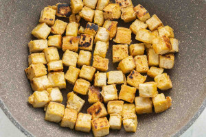 crispy tofu in a pan